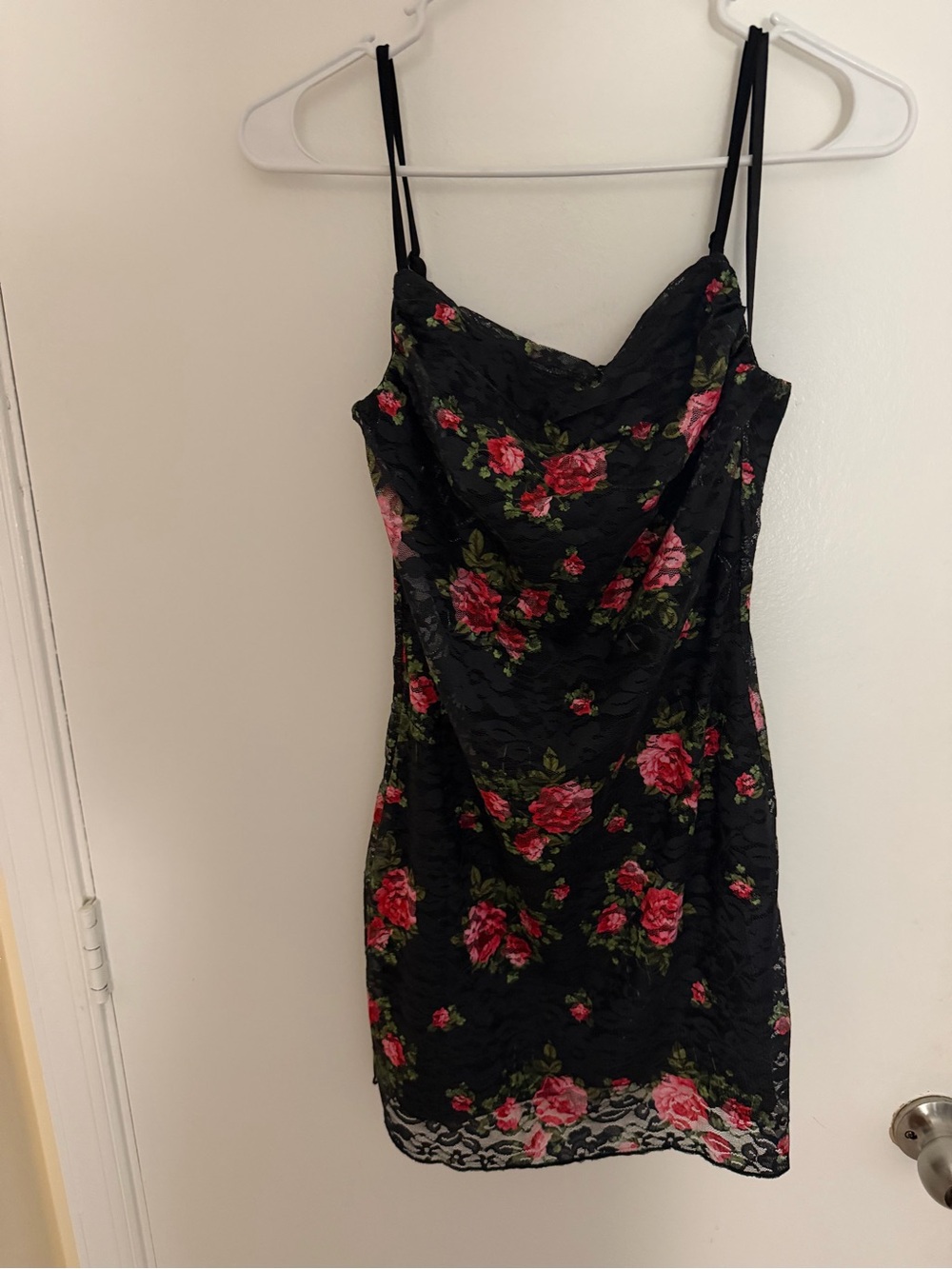 superdown Black Mini Dress with Pink Rose Floral Lace